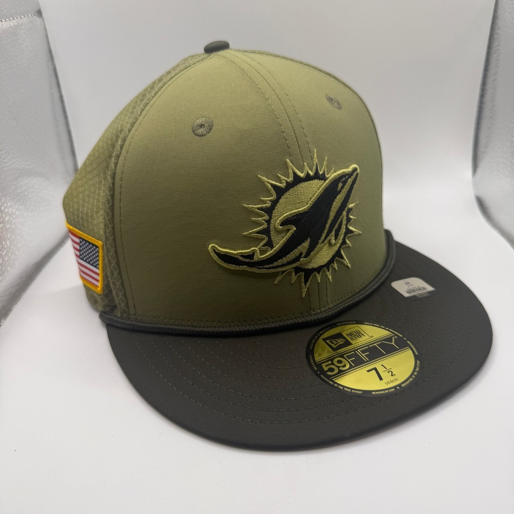 New Era 59FIFTY Miami Dolphins Salute to Service Fitted Hat 7 1/2 Olive Green
